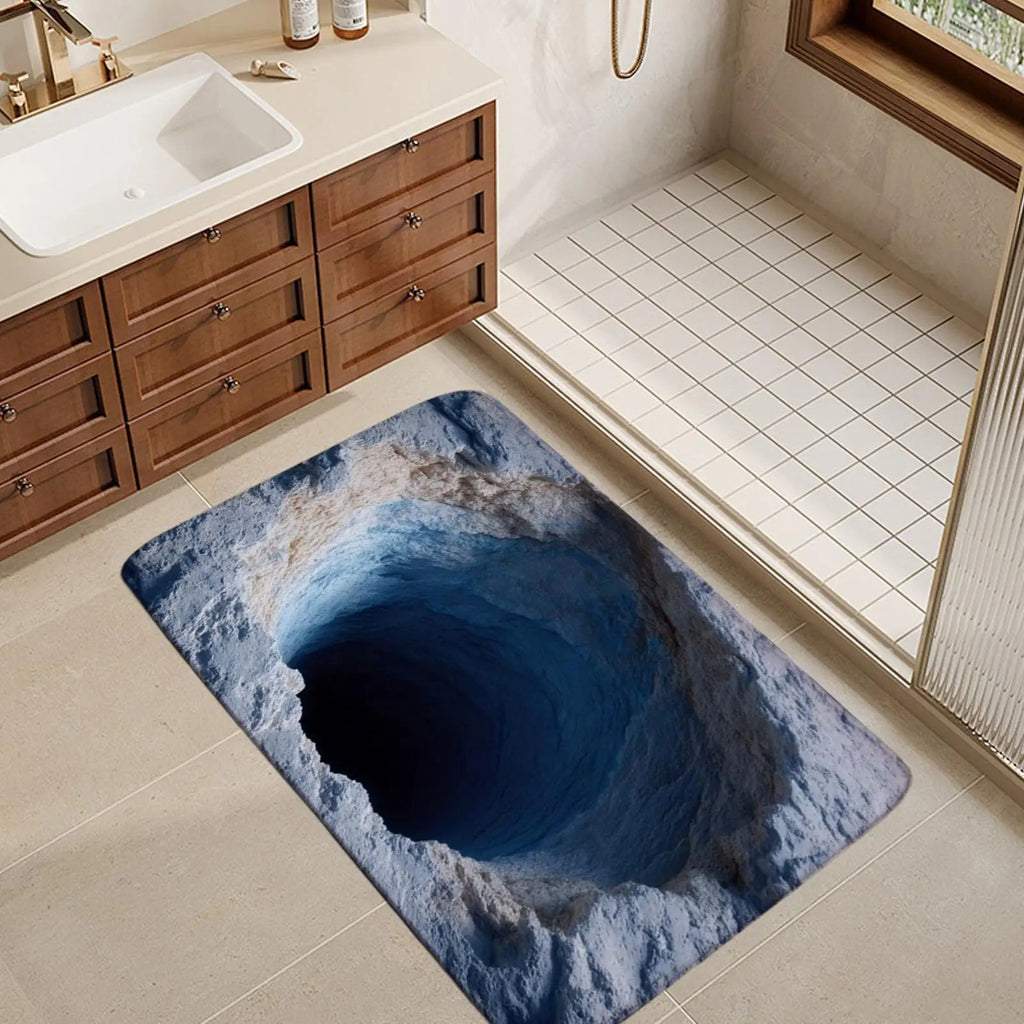 Bathroom Absorbent Floor Mat Non-Slip Entryway Rugs Quick-Dry 3D Visual Abyss Design Bathroom Rugs for Kitchen Home Front Door