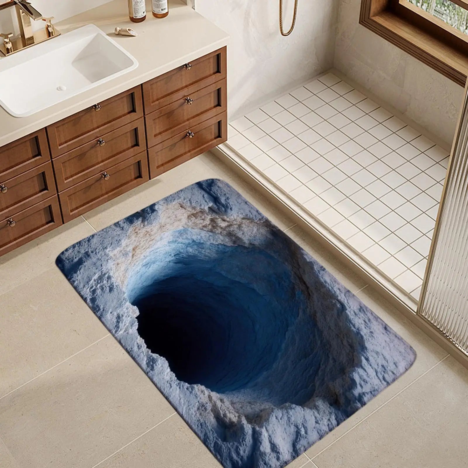 Bathroom Absorbent Floor Mat Non-Slip Entryway Rugs Quick-Dry 3D Visual Abyss Design Bathroom Rugs for Kitchen Home Front Door