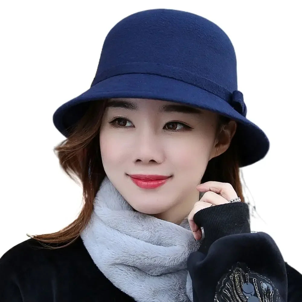 Brim Bowler Fedora Hats Elegant Women Vintage Retro Hat Wool Felt Bucket Cap Church Bowler Cloche Hats Autumn Winter Warm Hat
