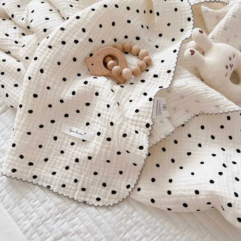 2-3 Layers Baby Blankets Bear Dots Print Cotton Gauze Muslin Swaddle Wrap Newborn Infant Bedding Sleeping Receving Blanket