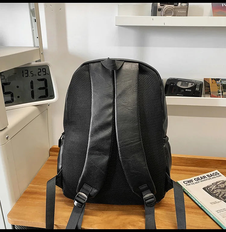 Men's Backpack Fashion Pu Leather Waterproof Man Laptop Bag Korean Backpacks Large School Bag Male Rucksack Student Pc Bagpack
