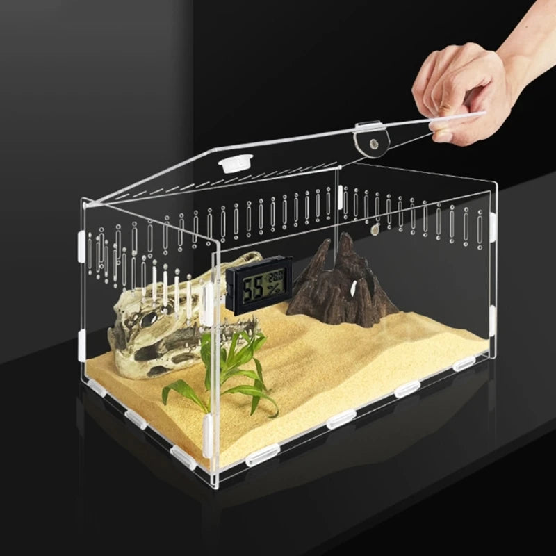 Reptiles Feeding Box Acrylic Terrariums Container for Spiders Lizards Small Pet Mini Habitat 2 Size