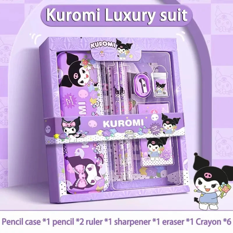 Sanrio 12PCS Kuromi Stationery Set Cinnamoroll My Melody Pencils Erasers Rulers Student School Supplies Study Stationery Gifts