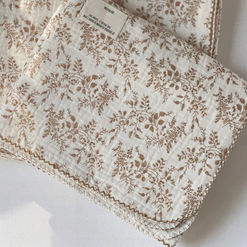 2-3 Layers Baby Blankets Bear Dots Print Cotton Gauze Muslin Swaddle Wrap Newborn Infant Bedding Sleeping Receving Blanket