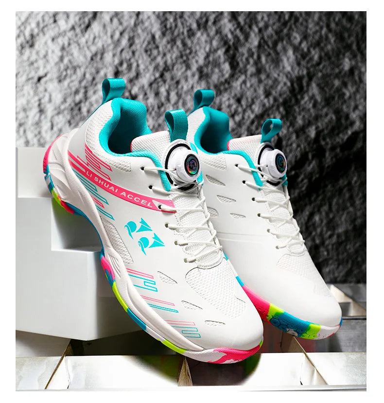Men's and women's tennis shoes, badminton shoes, table tennis shoes, double row rotating buckle, low top leather sports shoes, v