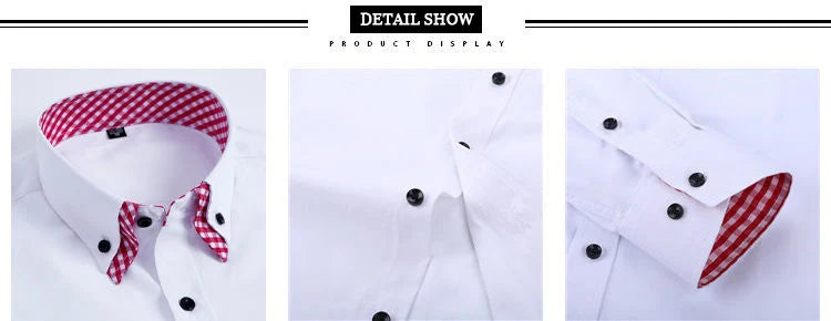 Mens Dress Shirt Long Sleeve Non Iron Fashion Double Layer Business Formal Regular Fit Office Camisa Social Solid Button Shirts