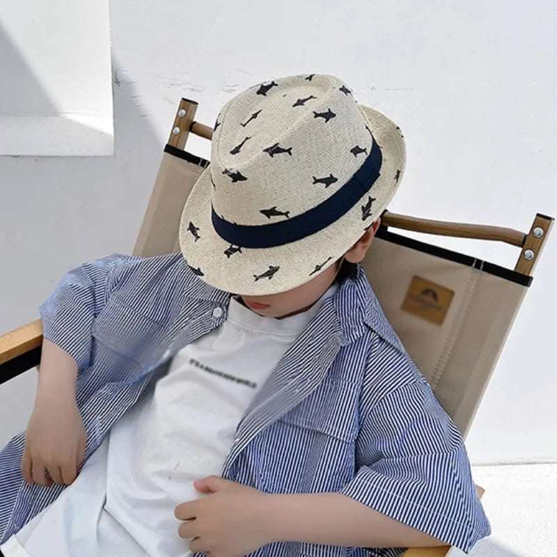 Summer Children'S Straw Hats Korean Sun Protection Boys Girls Jazz Hats Breathable Straw Hats British Small Top Hats Visor