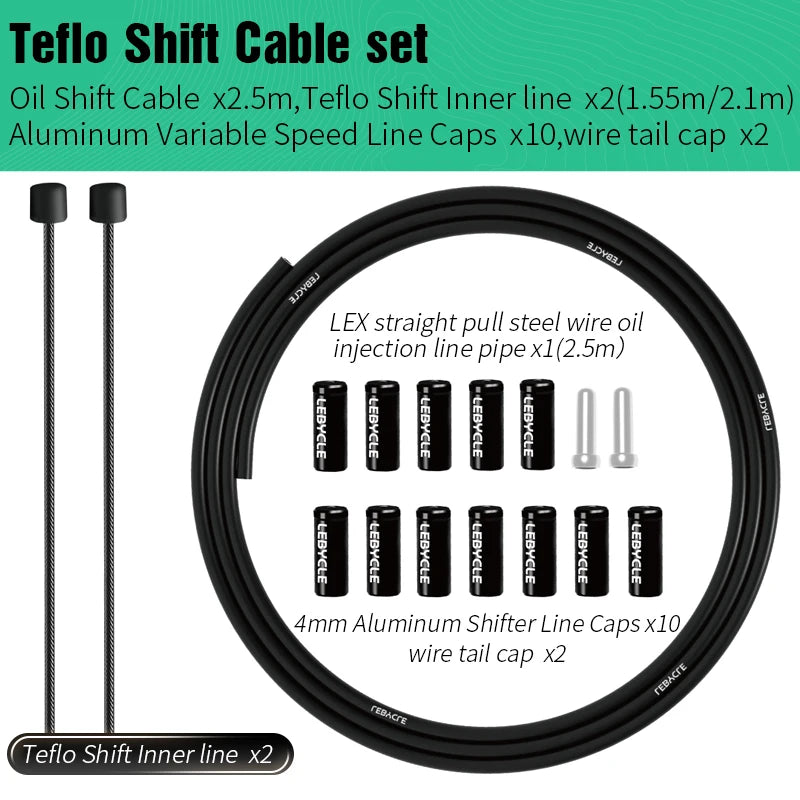 LEBYCLE MTB Road Bicycle Brake Line 1.7m Derailleur Shift Inner Wire 1.55/2.1m Brake Hose 2.5m Teflon Coated Bike Cable