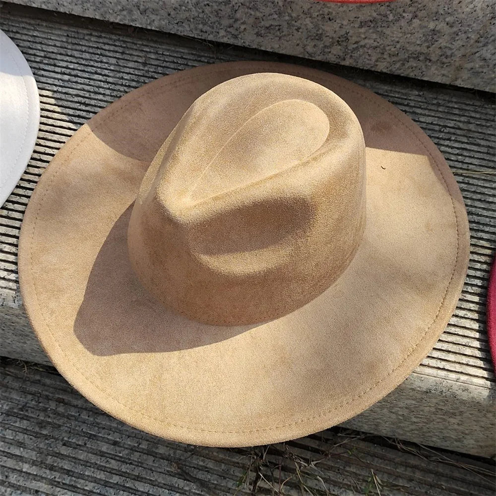 Retro Men's Suede Hats Wide Brim Feather Felt Fedoras Women's Hats Church Jazz Hats Panama Cowboy Hats Wholesale sombrero hombre