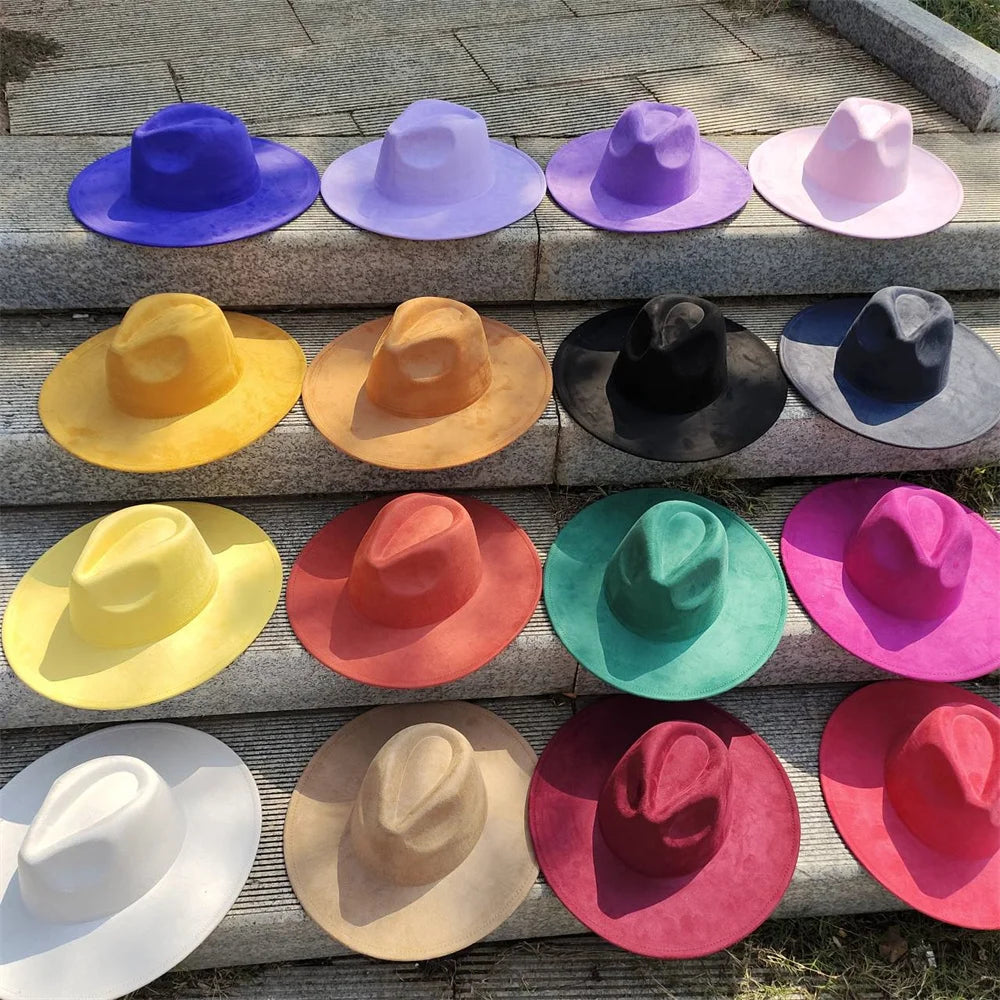 Retro Men's Suede Hats Wide Brim Feather Felt Fedoras Women's Hats Church Jazz Hats Panama Cowboy Hats Wholesale sombrero hombre