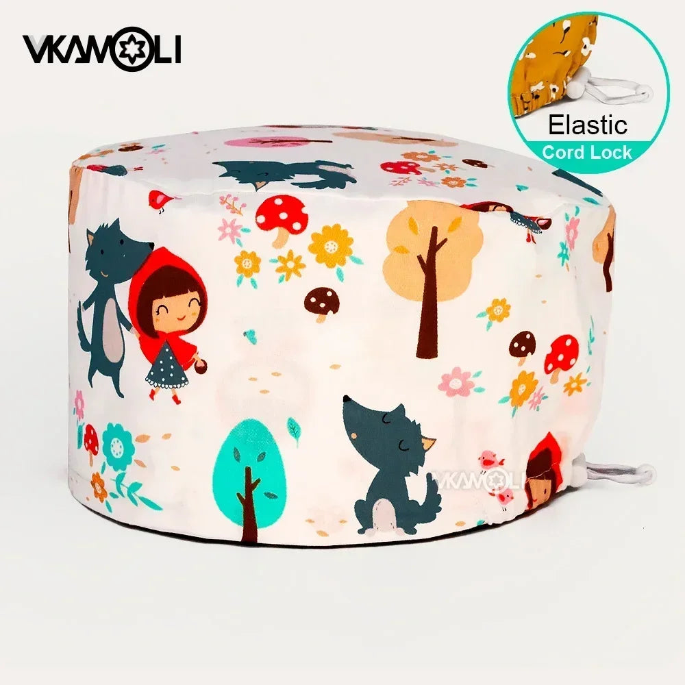 Surgical hats with various prints of rabbits dogs animals designed as hair care hats for doctors and nurses scrub hat