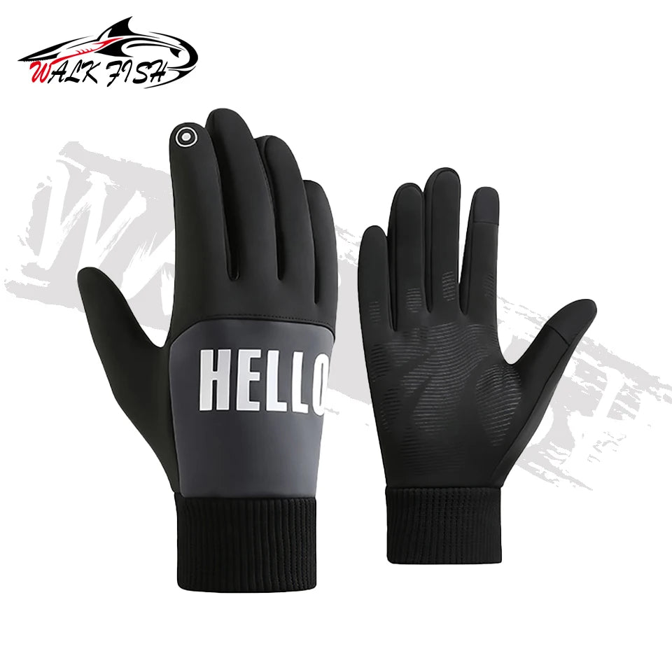 WALK FISH Fishing Gloves Keep Warm Winter Fleece-lined Thickened Windproof Waterproof Touch Screen Sports Running Drive Outdoor