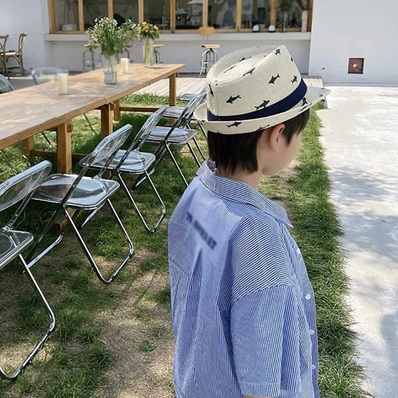 Summer Children'S Straw Hats Korean Sun Protection Boys Girls Jazz Hats Breathable Straw Hats British Small Top Hats Visor