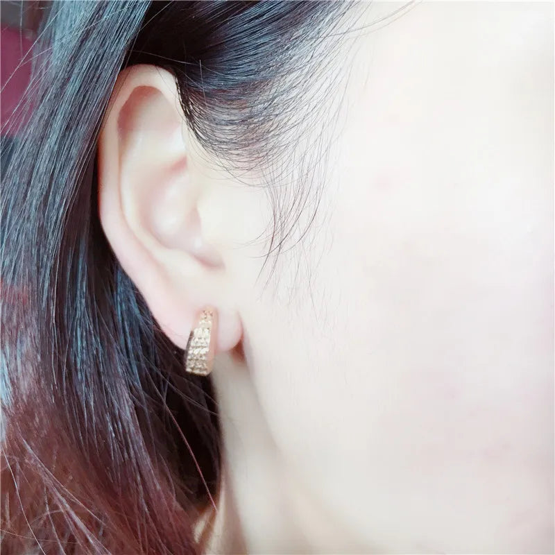585 Purple Gold Plated 14K Rose Gold Shiny Textured earrings for women New in Simple earings Classic style Jewelry