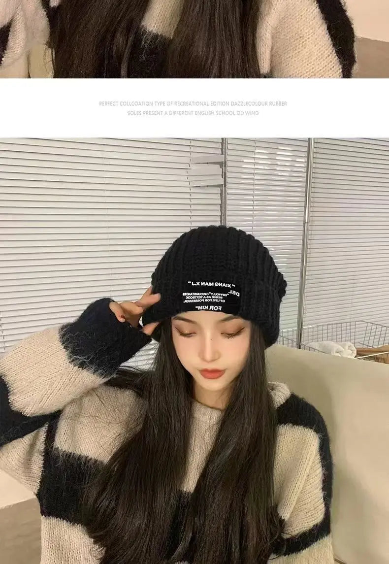 Knitted hats children's ins knitted toe caps versatile big head circumference face covering ear protection pile of hats