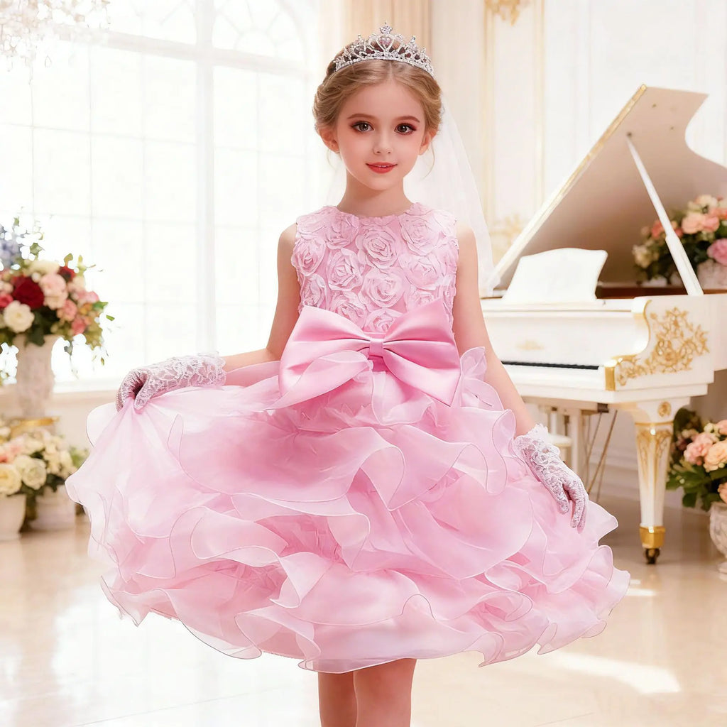 Elegant Dress For Girls Sleeveless Flower Ruffles Gown For Kids Wedding Prom Bridesmaid Birthday Party First Communion Dress