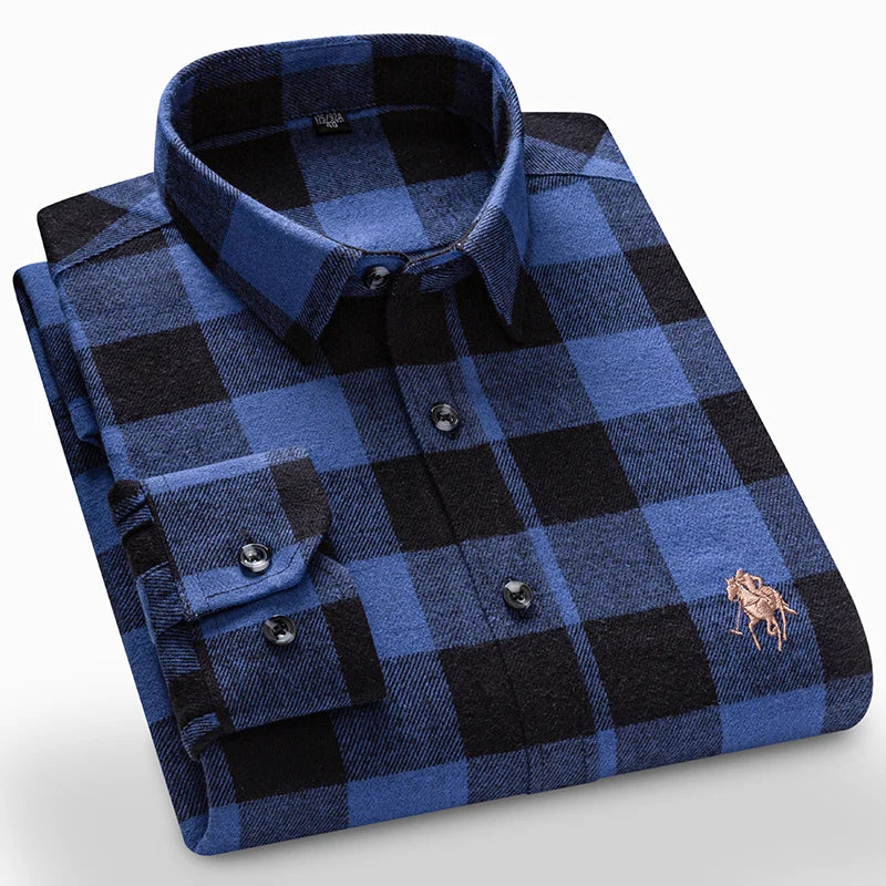 Long Sleeve Shirts For Men Classic Style Turn Down Collar Flannel Plaid Casual Clothing Daily Use Easy Care Soft Material Shirts