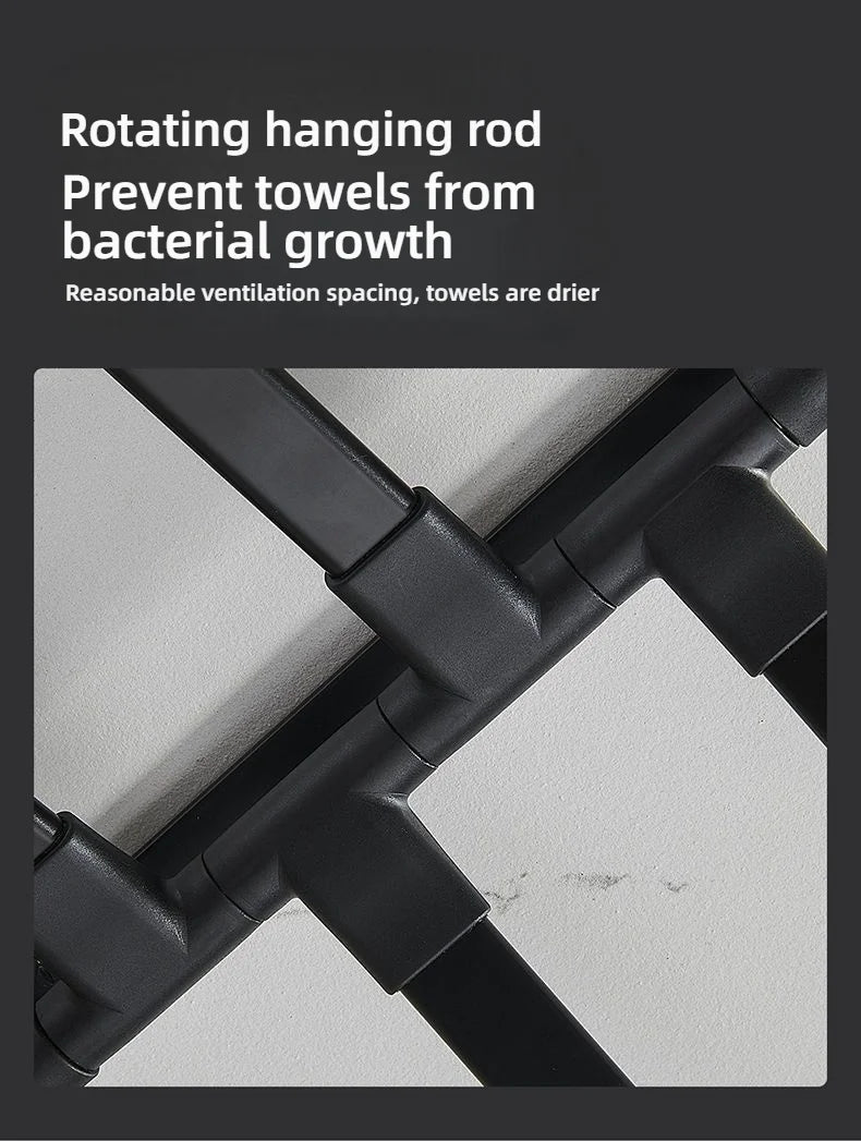 Bathroom Rotating Towel Bar Wall Mounted Non Perforated Iron Towel Storage Rack For Household Bathroom Storage Products