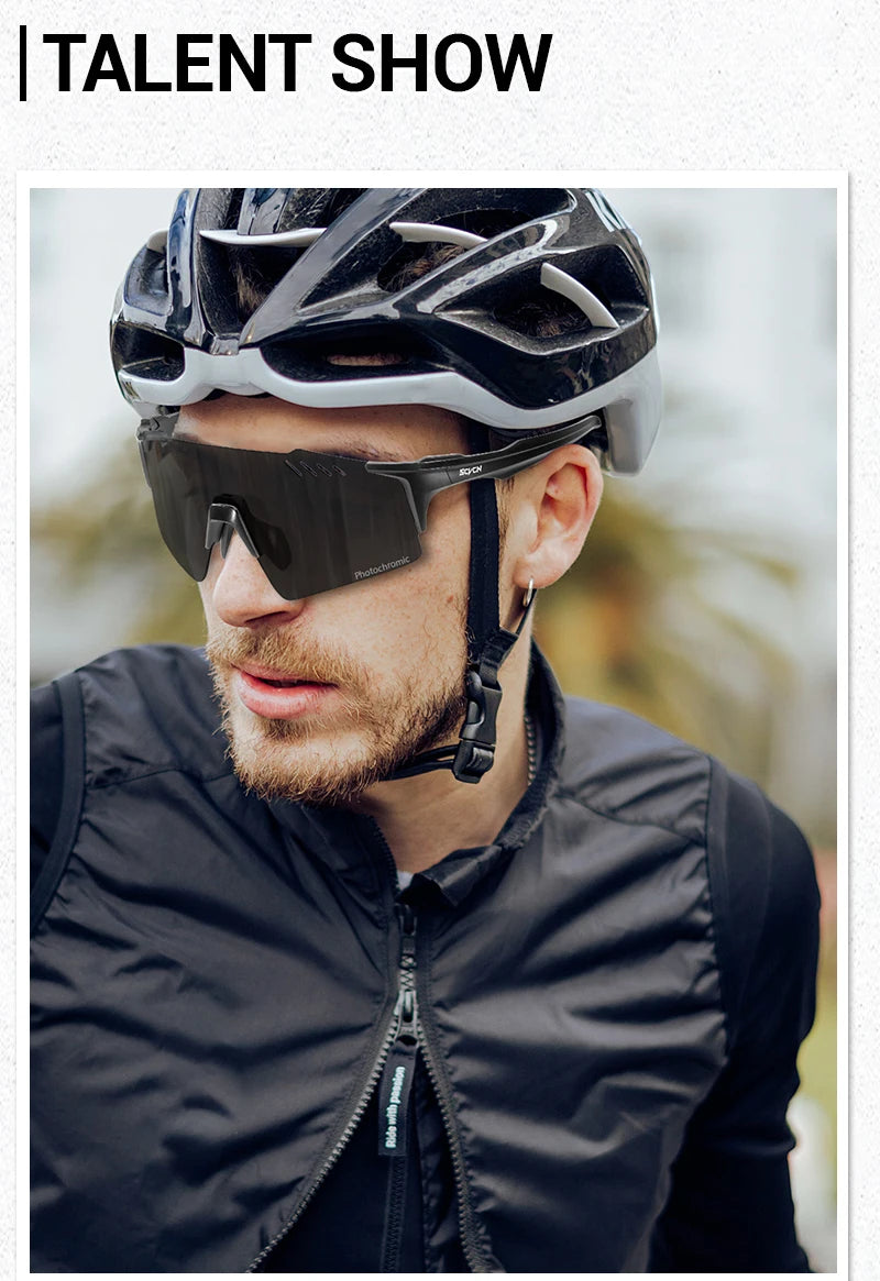 SCVCN Photochromic bike Cycling glasses UV400 Bicycle riding Eyewear Sports MTB Outdoor Sports Golf Camping Driving Eyepieces