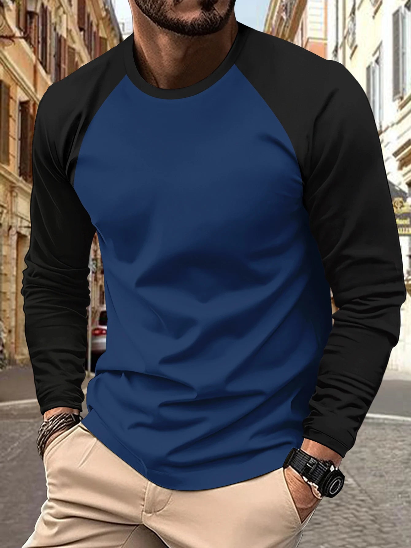 New Raglan Sleeves Long Sleeve T shirt For Men Solid Spring Casual Mens T-shirts High Quality Male Tops Classic Clothes T-shirts