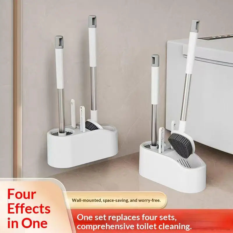Bathroom Cleaning Made Easy with 4-In-1 Multifunctional Toilet Brush, Full 360° No Dead Corner Cleaning Set.