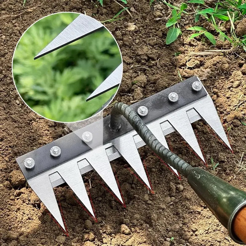 Garden Hoe 5/6/7/8 Teeth Carbon Steel Garden Hand Rake Weeding Rake Farm Tool Grasping Raking Loosening Soil Nail Rake Tool
