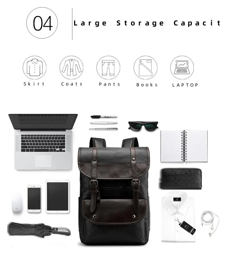 New Backpack Men's Trendy Retro Bag Business Computer Bag Travel Weekend Large Capacity Waterproof and Durable Leather Backpack