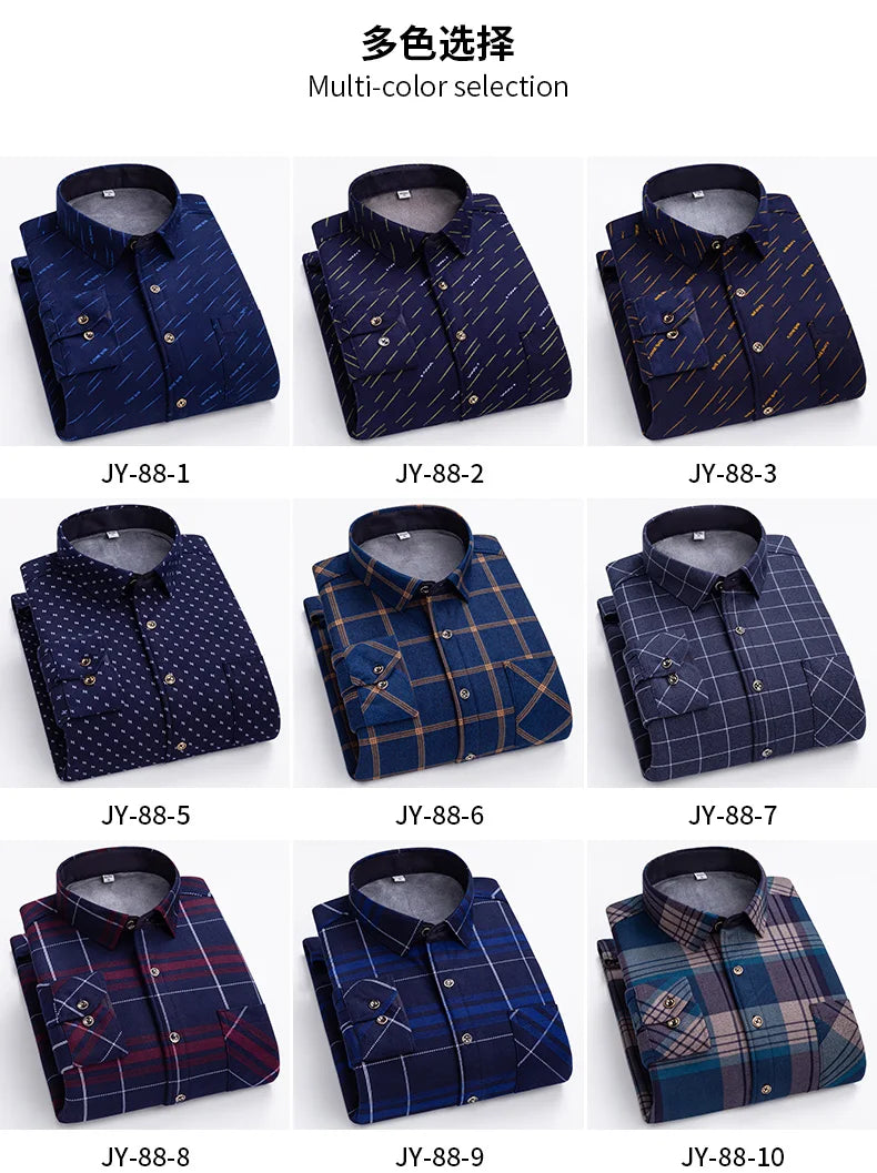 Men's long-sleeved shirt with double-sided fleece thickened warmth, 7XL, 8XL, winter casual and trendy, versatile for the street