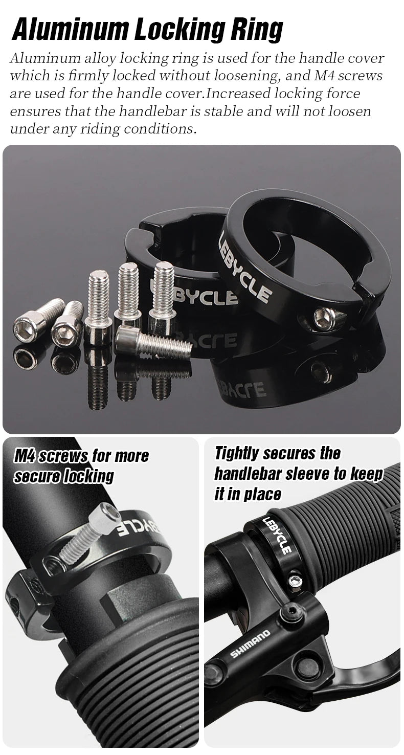 LEBYCLE TPR Bicycle Grips Integrated Bike Handlebar Grips Aluminum Alloy Lock On Bike Handles Non-slip Cuffs Mountain Bike Part