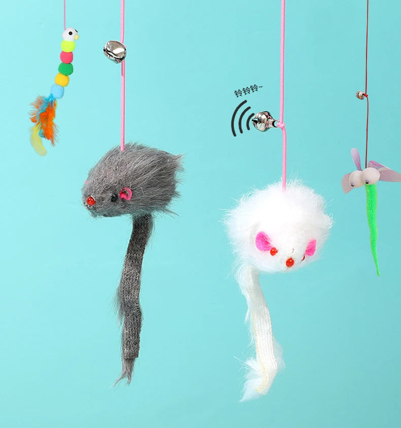 Fun simulation of mouse and cat toys, cat, kitten, rope, mouse, caterpillar, interactive toy, telescopic hanging door, pet toy