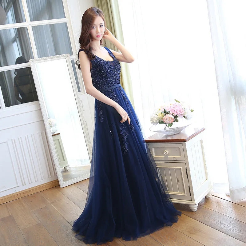 Elegant Evening Dresses فساتين سهرة Bride Banquet Floor-length Robe De Soiree Sexy Backless Long Lace Beading Party Prom Dress