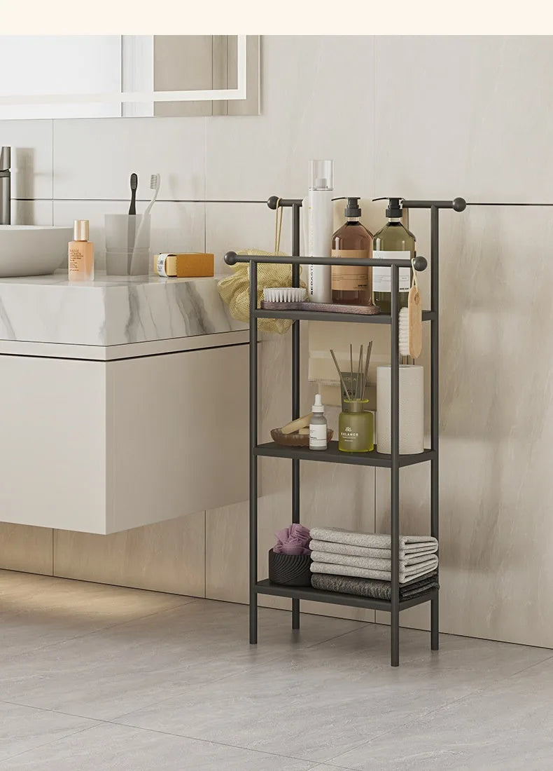 Floor-standing Bathroom Storage Rack Towel and Shower Organizer for Toilet and Bathtub Durable Bathroom Utility Shelf