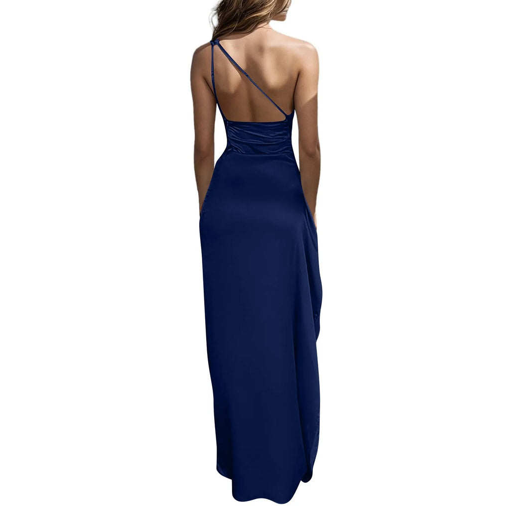Sexy dresses for women Satin Backless Slim party Long Dress One Shoulder HighSplit Cocktail dress Wedding evening dresses elbise