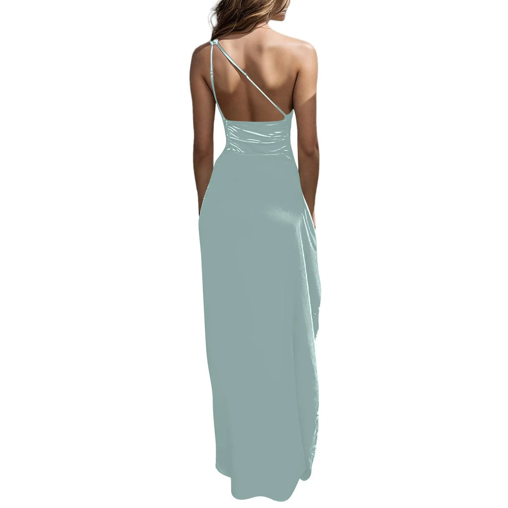 Sexy dresses for women Satin Backless Slim party Long Dress One Shoulder HighSplit Cocktail dress Wedding evening dresses elbise
