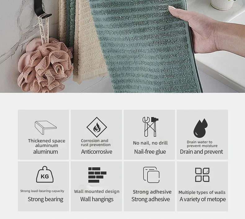 Bathroom Rotating Towel Bar Wall Mounted Non Perforated Iron Towel Storage Rack For Household Bathroom Storage Products