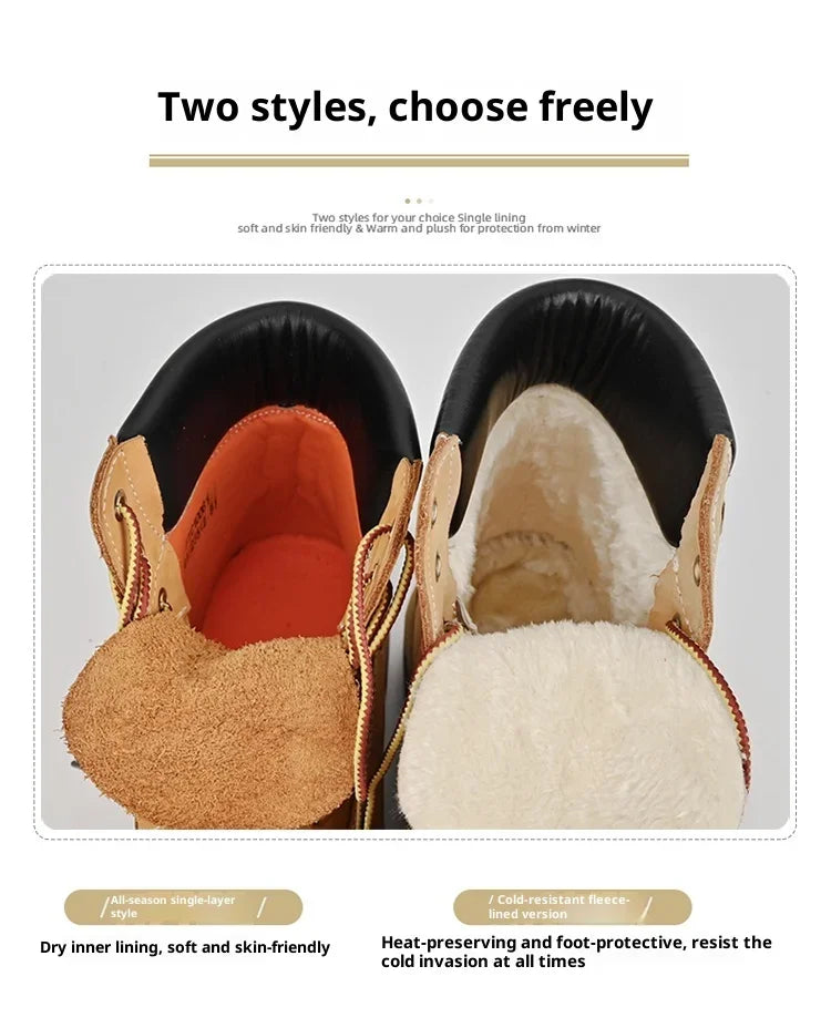 Boots Men High Top Boots Men's Leather Shoes Winter Fashion Plush Warm Shoes Outdoor Sneakers Lace Up Non-Slip Ankle Boots Male