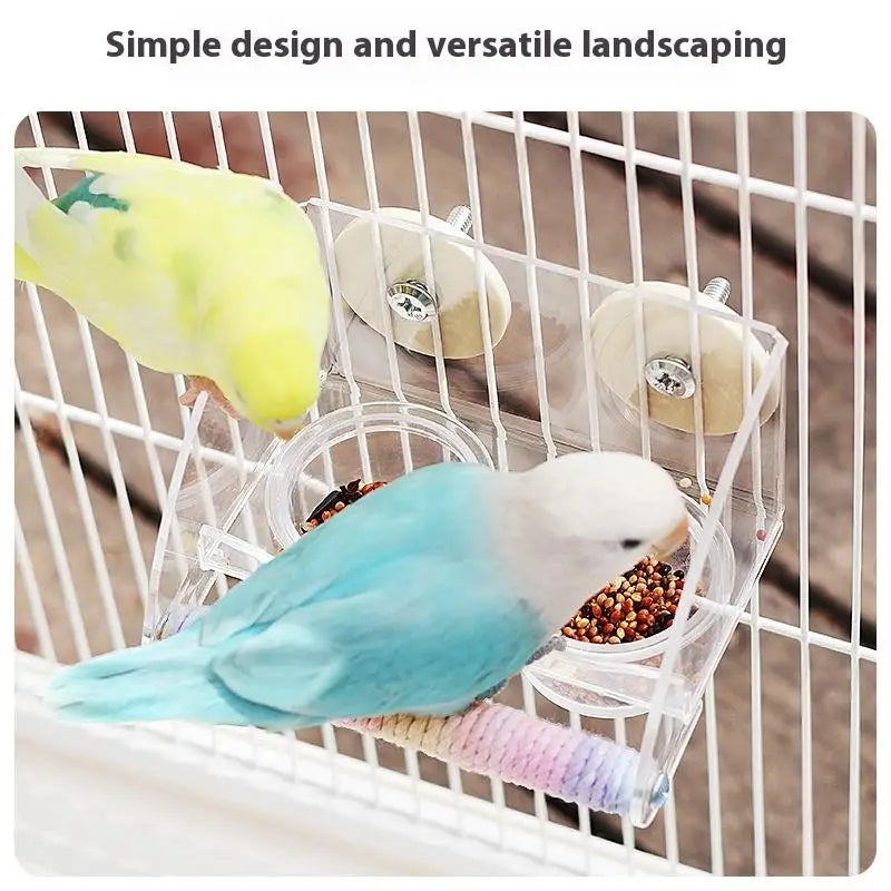 Bird Transparent Feeder Feeding Basin With Antiskid Stand Bowls Acrylic Bird Cage Feeder Fixed Food Bowl Parakeets Feeders