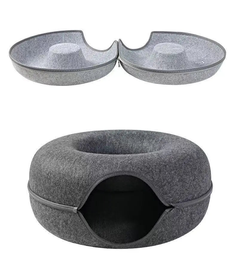 Donut Cat Bed for 2 Cats Detachable Pet Cat Tunnel Interactive Game Toy Dual-use Felt Indoor Kitten Sports Equipment Cat Supplie
