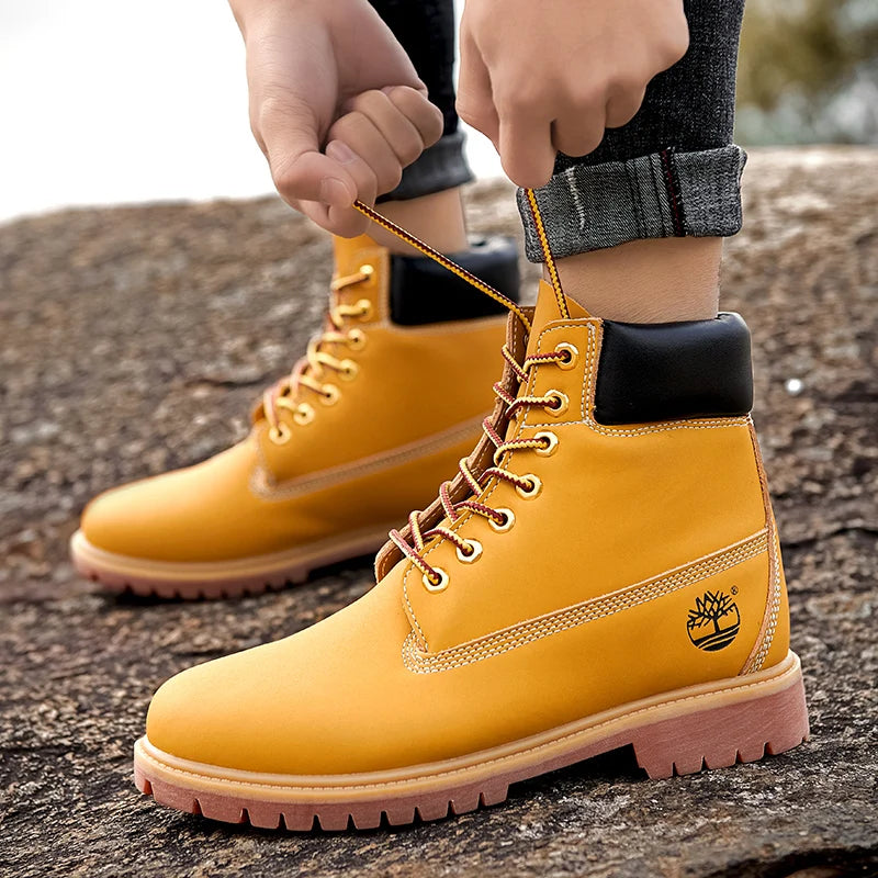 Boots Men High Top Boots Men's Leather Shoes Winter Fashion Shoes Outdoor Sneakers Lace Up Non-Slip Ankle Boots Male