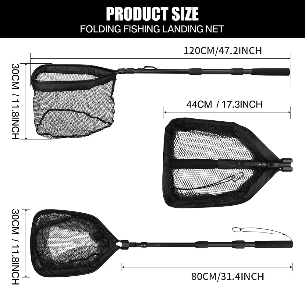 Fishing Net Fish Floating Landing Nets with Foldable Telescopic Pole Handle&Nylon Mesh for Saltwater Freshwater Catch&Release