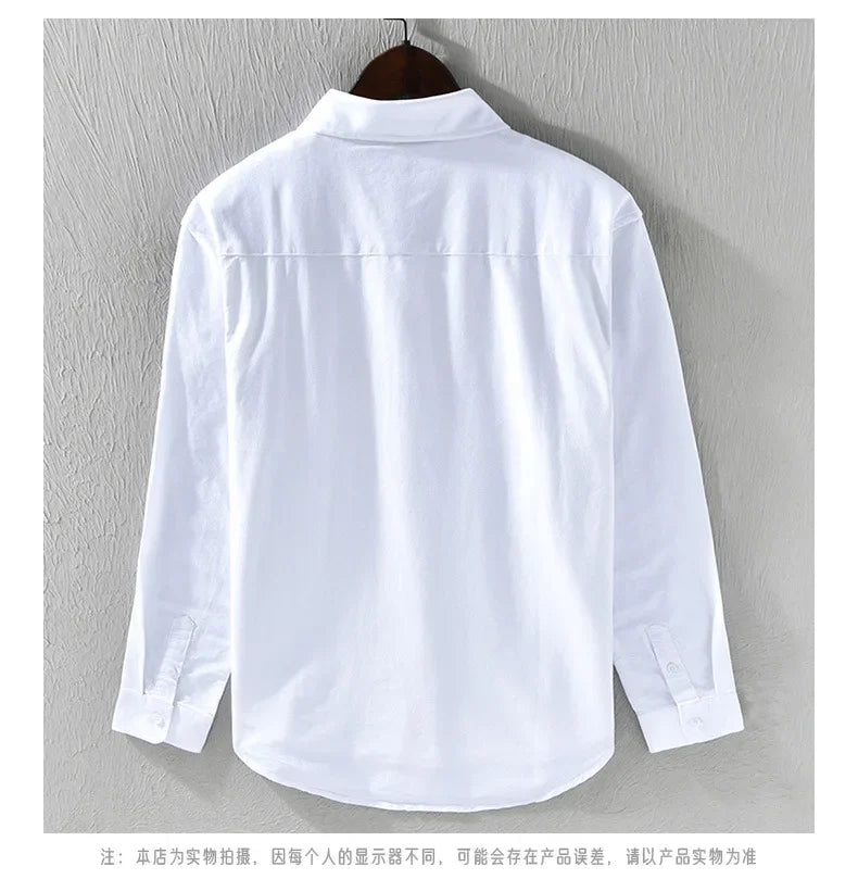 Japanese Fashion Mens Long Sleeve Shirts Spring Summer Daily Casual Pure Cotton Shirt Oxford Striped Patchwork Shirt Youth Tops