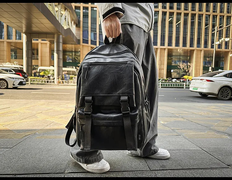 Men's Backpack Fashion Pu Leather Waterproof Man Laptop Bag Korean Backpacks Large School Bag Male Rucksack Student Pc Bagpack