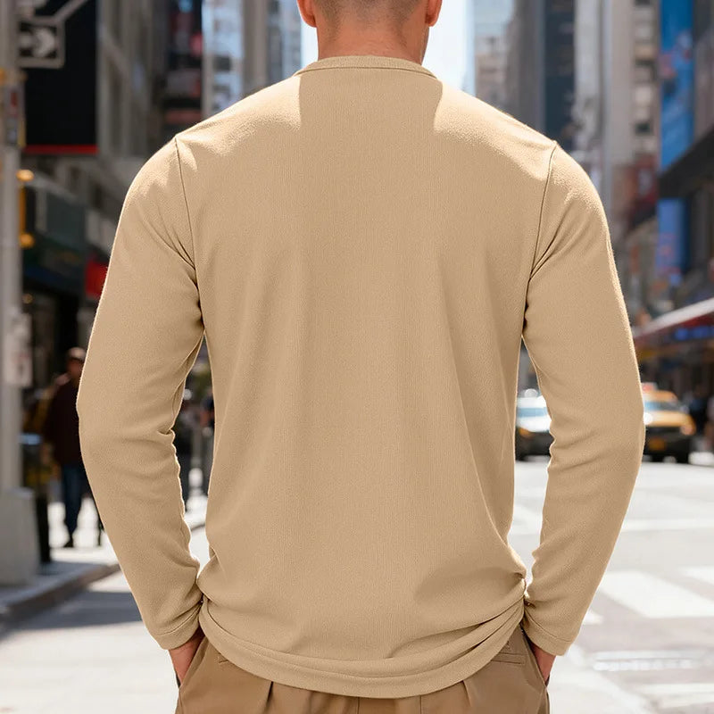 2025 NEW Men's Long Sleeve Henley Shirts Spring Autumn Daily Casual Solid Color Pullover Tops Mens Fashion T Shirt