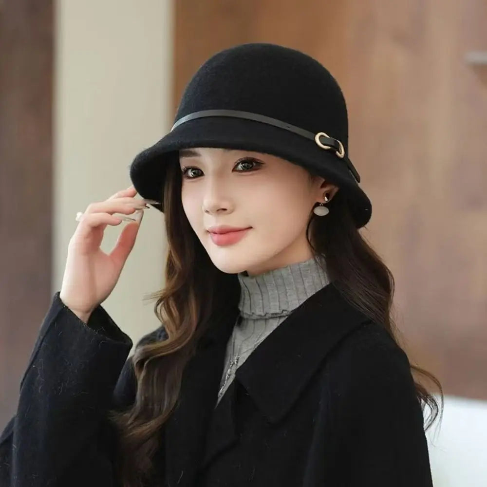 Casual Woolen Wool Fisherman Hat Elegant Pure Color Women's Formal hat Korean Style British Style Basin Hat Autumn