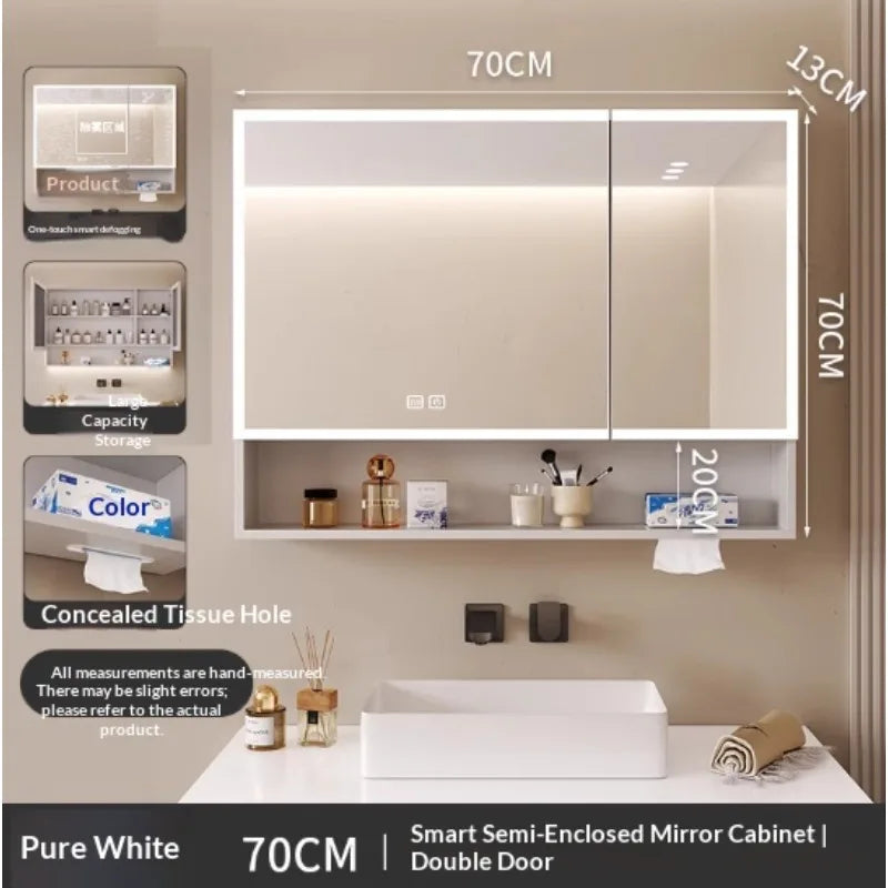 Bathroom Mirror LED Dimmable Touch Sensor Anti Fog Wall Mounted Vanity Makeup Table Full Body Mirror Household Bathroom Home