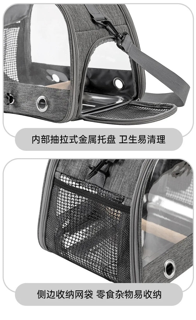 Parrot Carrier Bag Portable Bird Backpack with Perch for Birds Cage Side Window Foldable Samll Pet Travel Cage Bird Supplies