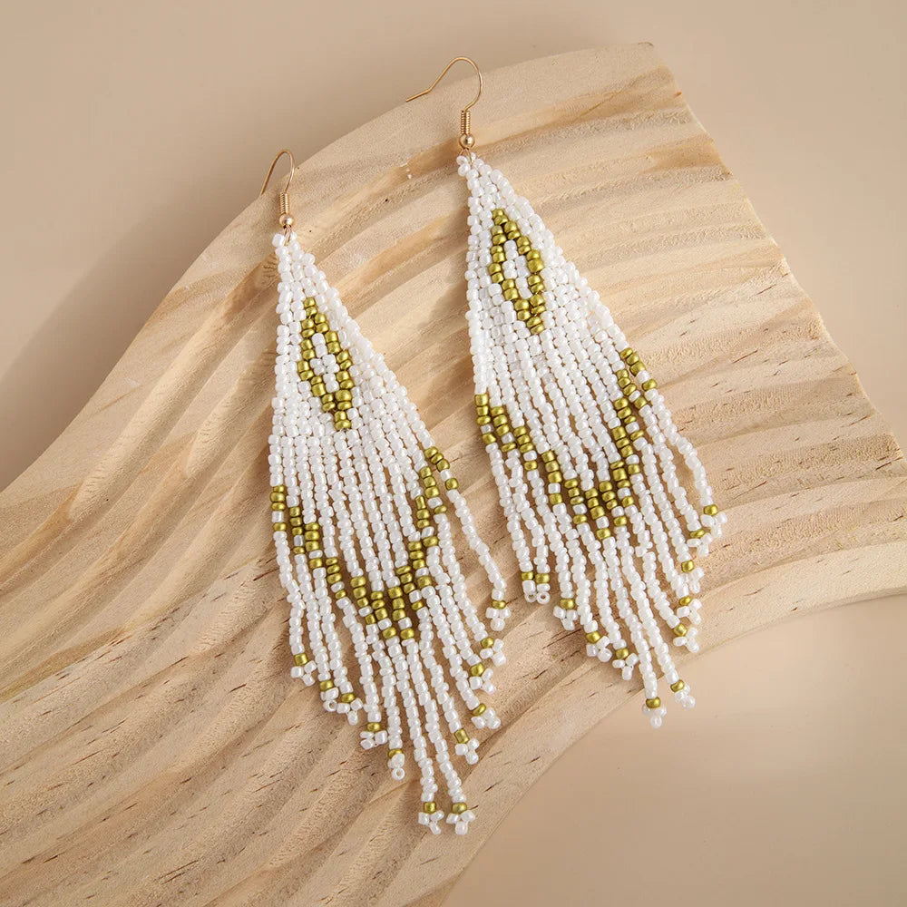 Hanging Earrings Jewelry For Women Handmade Colorful Beaded Tassel Long Earrings Bohemian Vacation Style Earrings Jewelry