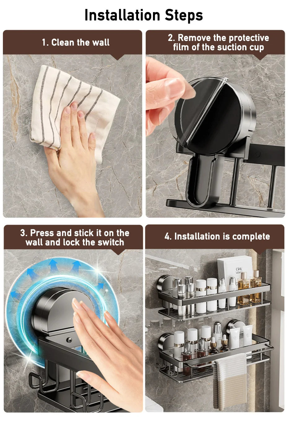 Bathroom Suction Cup Storage Rack Without Drilling Kitchen Toilet Shower Room Shampoo Holder Wall Mount Organizer Bathroom Shelf
