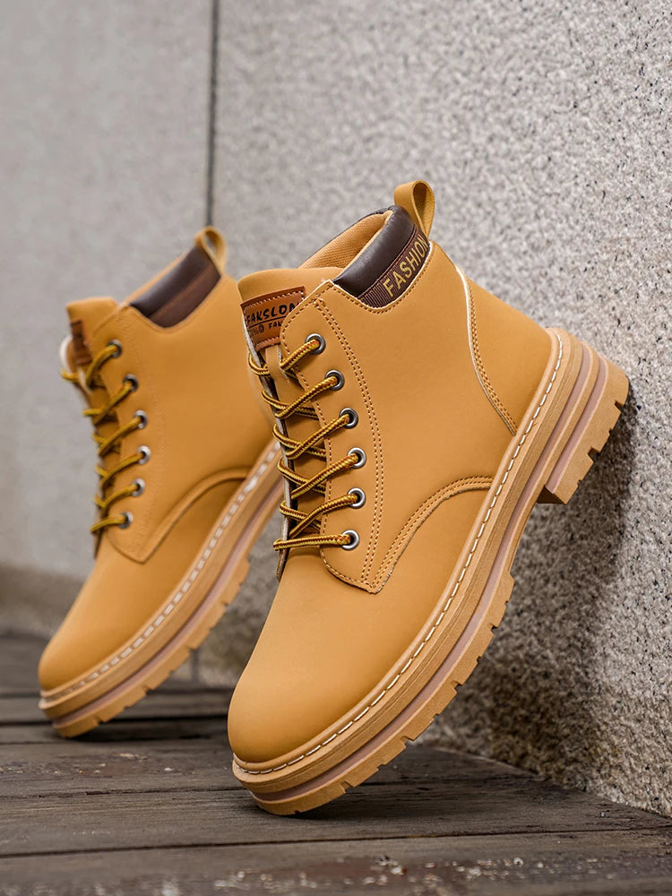 Men's Fashionable High-Top Yellow Boots Casual Shoes Outdoor Off-Road Hiking Boots Trendy Comfortable Footwear