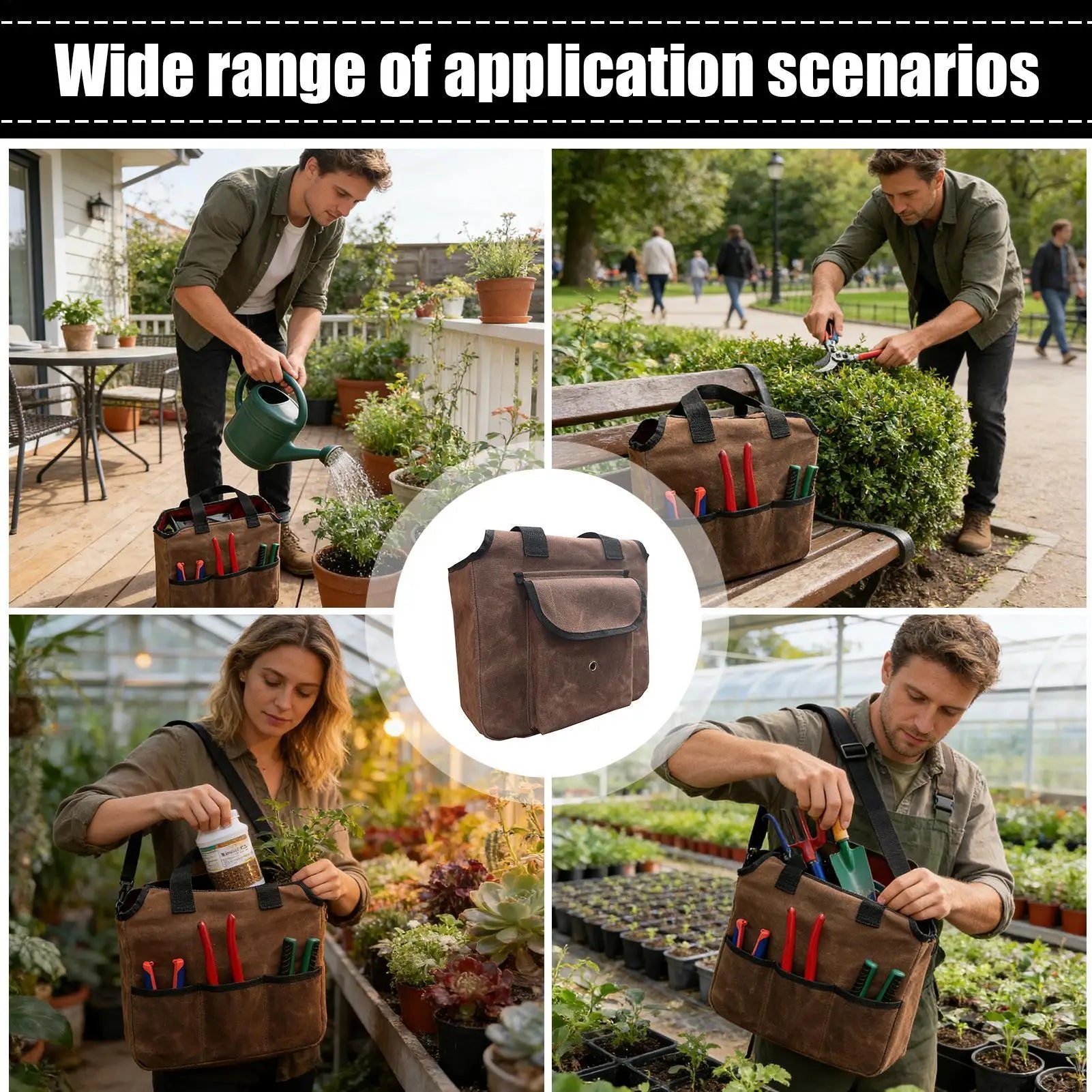 Gardening Canvas Tool Bag Heavy-Duty Reinforced Handle Tote Garden Tool Bag Organizer with Multiple Pocket Storage Gardeners bag